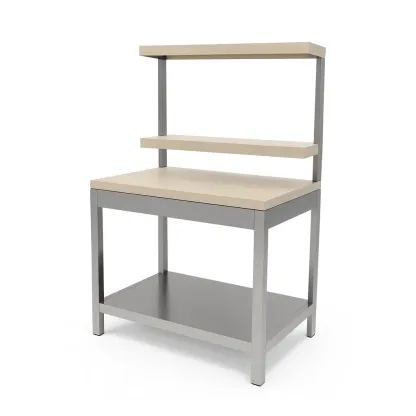 Banco da lavoro con Ripiani Multipli in Legno e Acciaio-Woodaso