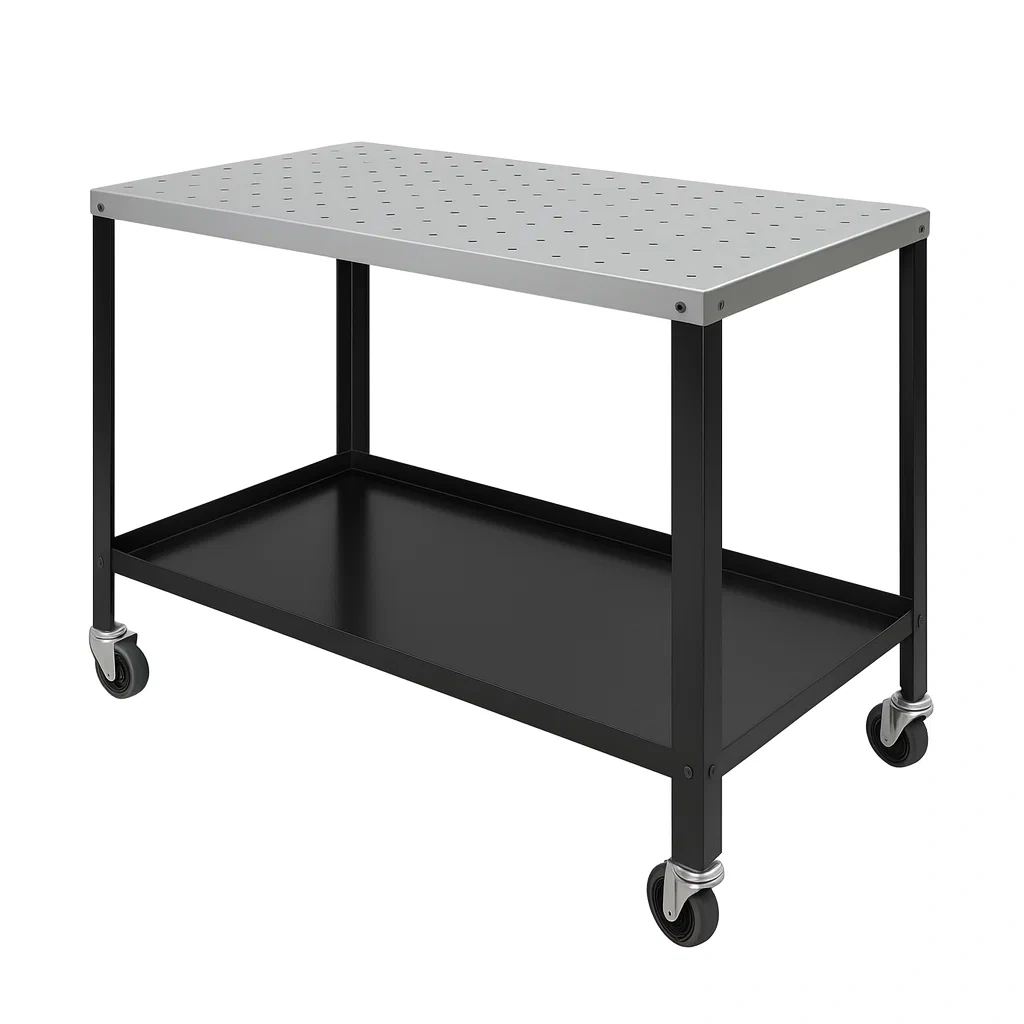 Banco da lavoro Carrello da Lavoro con Piano in Acciaio e Struttura in Metallo Nero-Woodaso