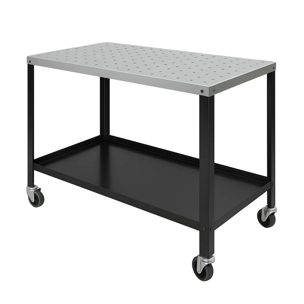 Banco da lavoro Carrello da Lavoro con Piano in Acciaio e Struttura in Metallo Nero-Woodaso