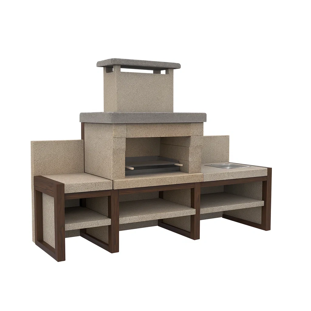 Barbecue da esterno modulare in cemento e legno grigio/marrone-Woodaso