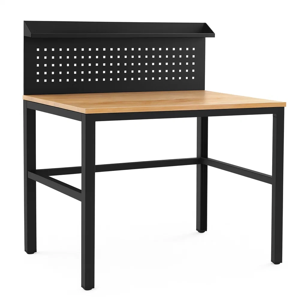 Banco da lavoro Metallo con Piano in Legno Nero-Woodaso