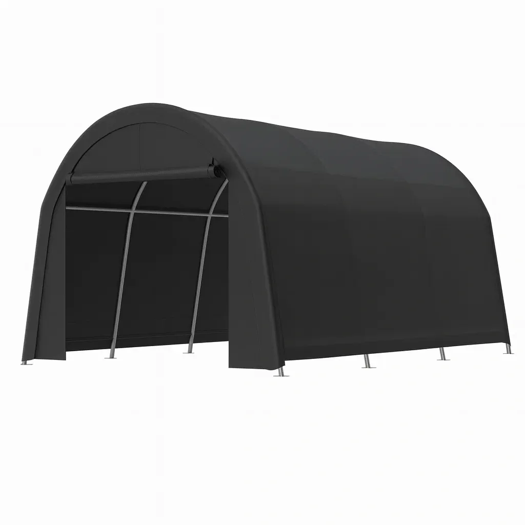 Carport nero in PVC con struttura in acciaio 520x430x280 cm-Woodaso