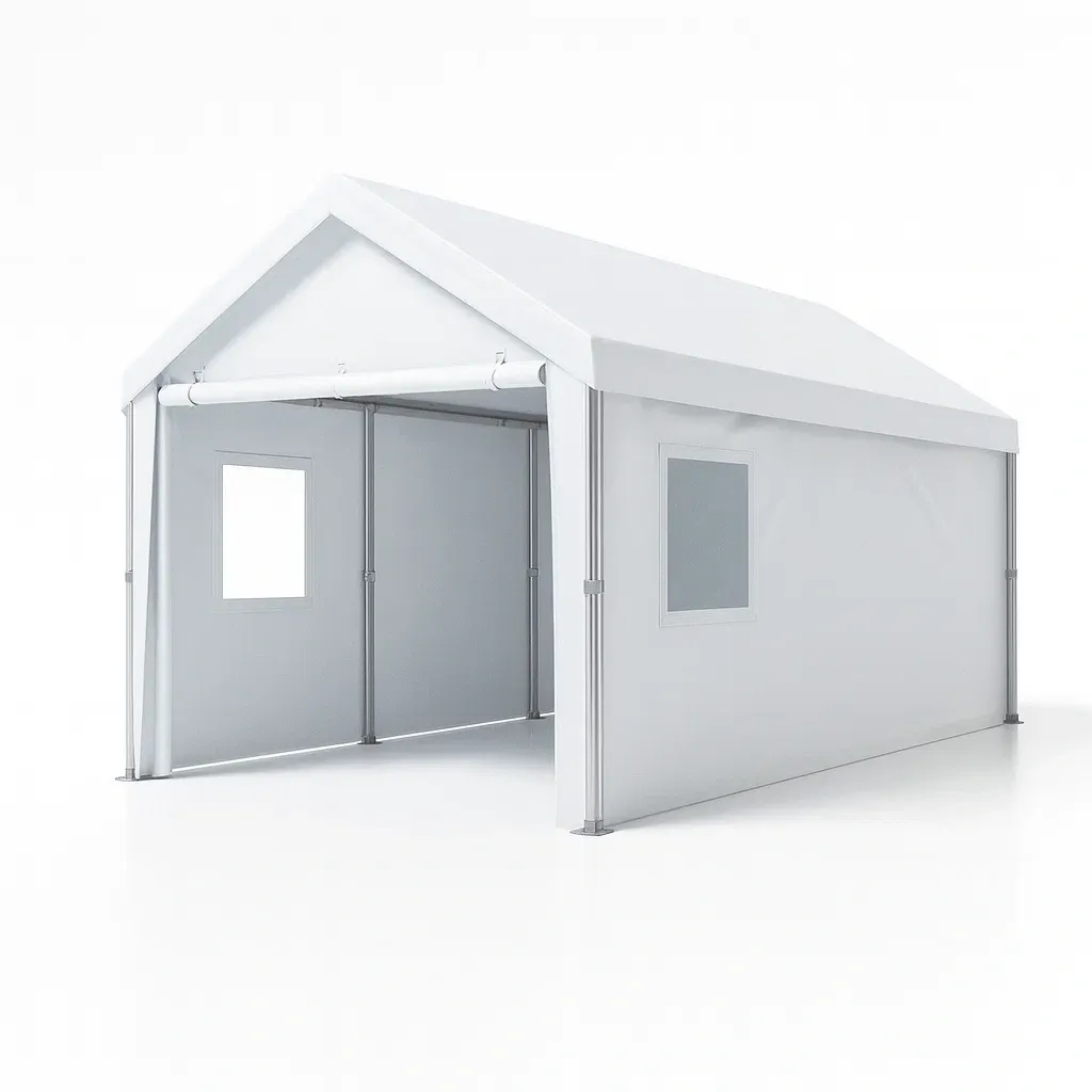 Carport in Tessuto Poliestere Struttura in Acciaio Bianco-Woodaso