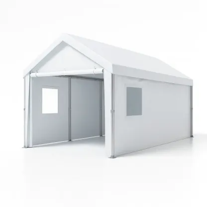 Carport in Tessuto Poliestere Struttura in Acciaio Bianco-Woodaso