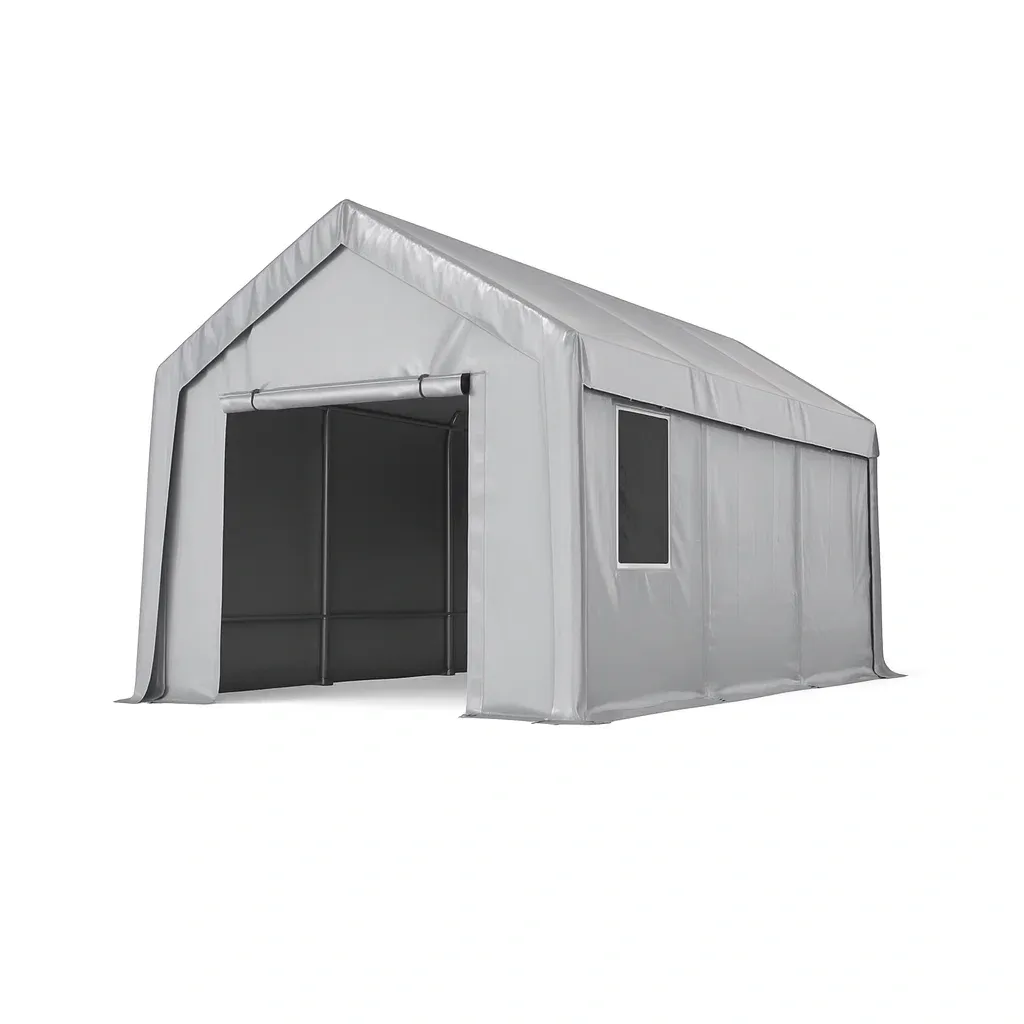 Carport garage in acciaio e PVC grigio impermeabile-Woodaso