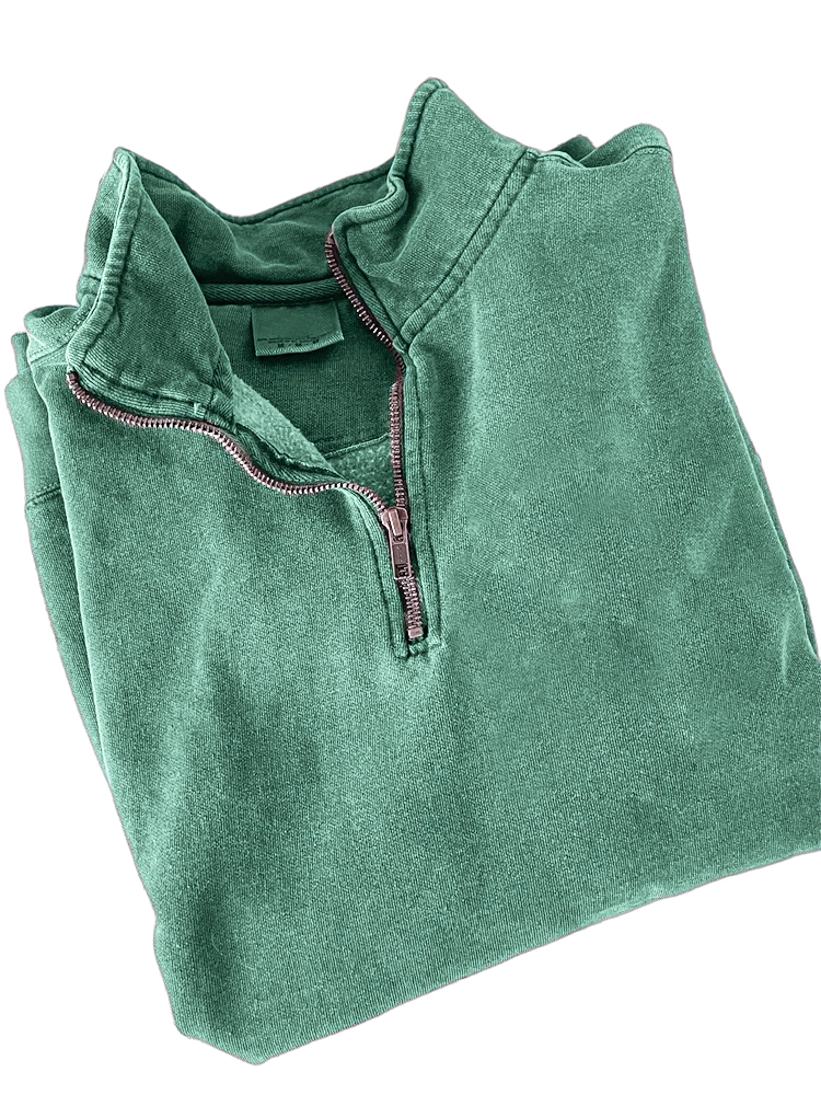 Men's Quarter Zip Distressed Washed Cotton Zipper Long Sleeve Sweatshirt