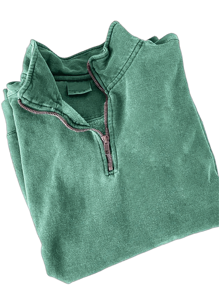 Men's Quarter Zip Distressed Washed Cotton Zipper Long Sleeve Sweatshirt