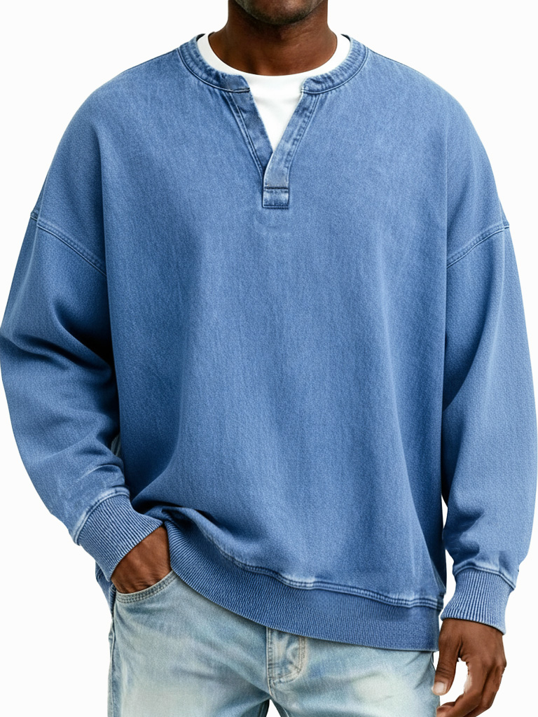 Men's Fashionable Casual Retro Distressed Fake Two-piece  Long-Sleeved T-Shirt