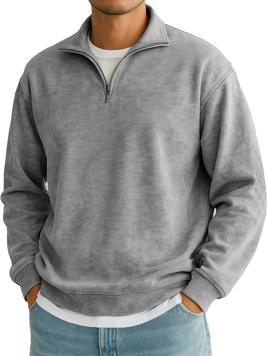 Men's Stylish Casual Everyday Cotton Long-sleeved Half-zip Sweatshirt 