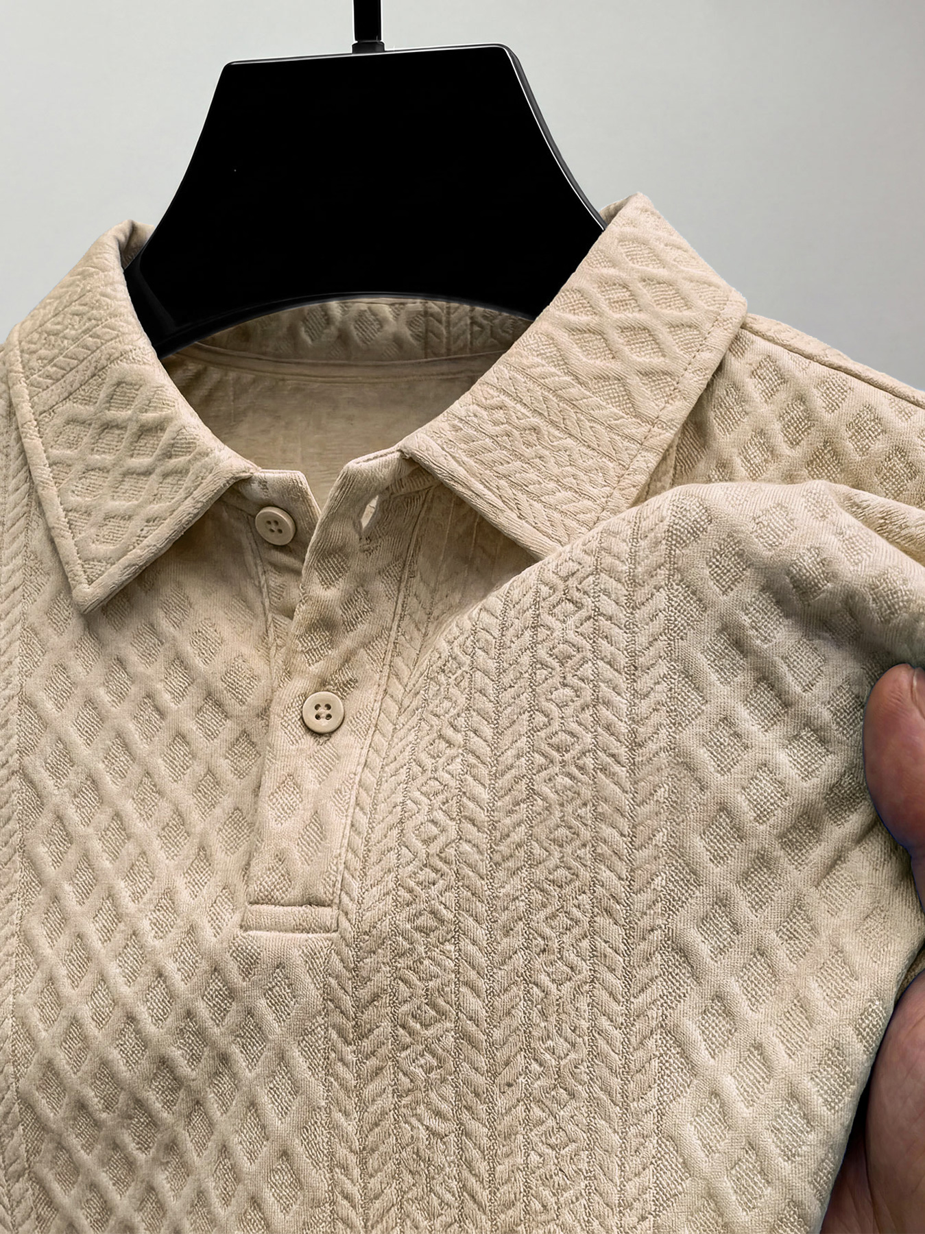 Men's Jacquard Textured Collar Button Casual Short-sleeved Polo Shirt