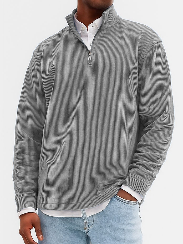 Men's Stylish Casual Ribbed Fabric Stand-up Collar Long-sleeved Sweatshirt 