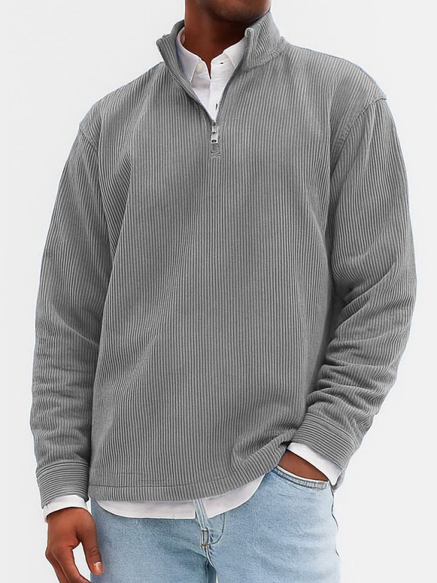 Men's Stylish Casual Ribbed Fabric Stand-up Collar Long-sleeved Sweatshirt 