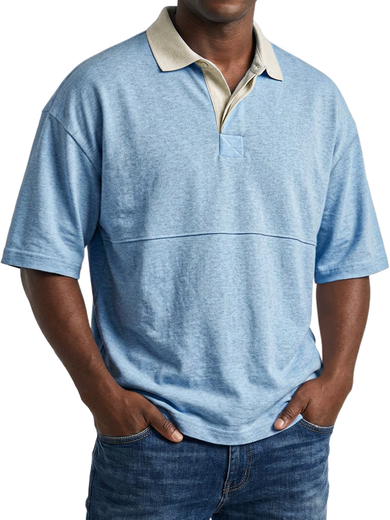 Men's Casual Short-sleeved Polo Shirt With Simple Color-block Design