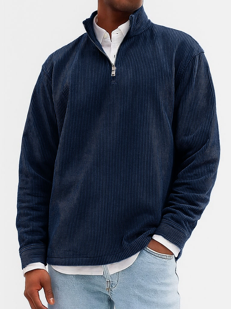 Men's Stylish Casual Ribbed Fabric Stand-up Collar Long-sleeved Sweatshirt 