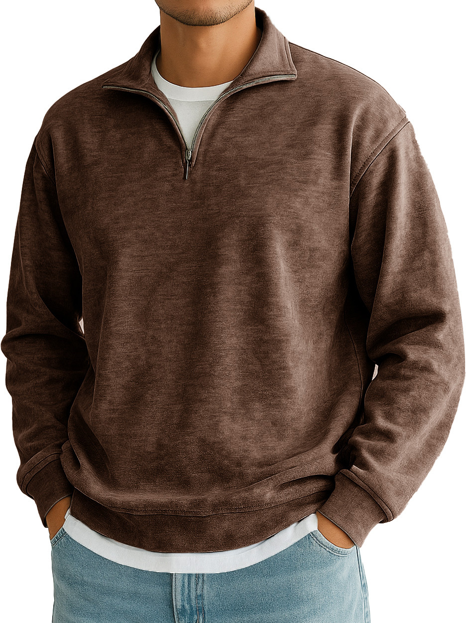 Men's Stylish Casual Everyday Cotton Long-sleeved Half-zip Sweatshirt 