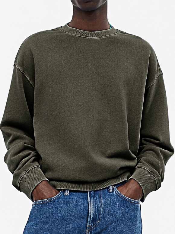 Men's Fashionable Casual Distressed Washed Long-sleeved Crew Neck Sweatshirt
