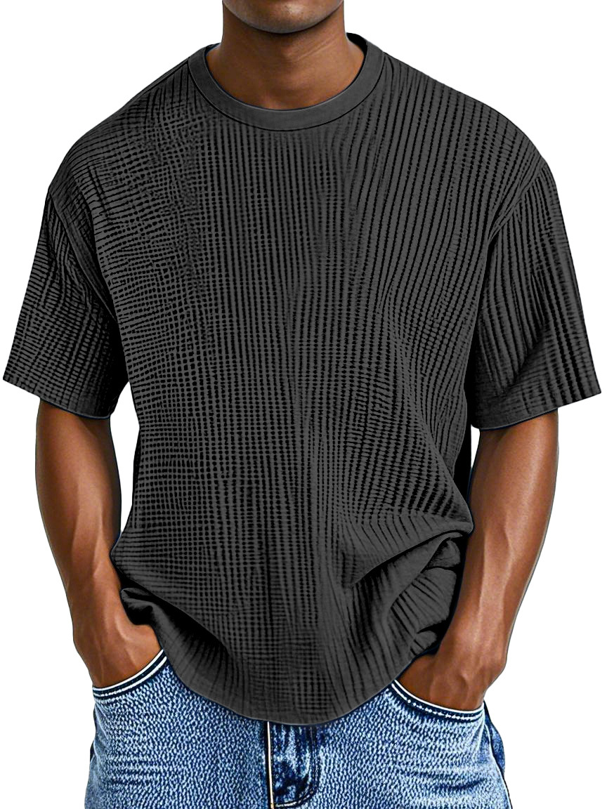 Men's Casual Solid Color Comfortable Waffle Short Sleeve T-shirt