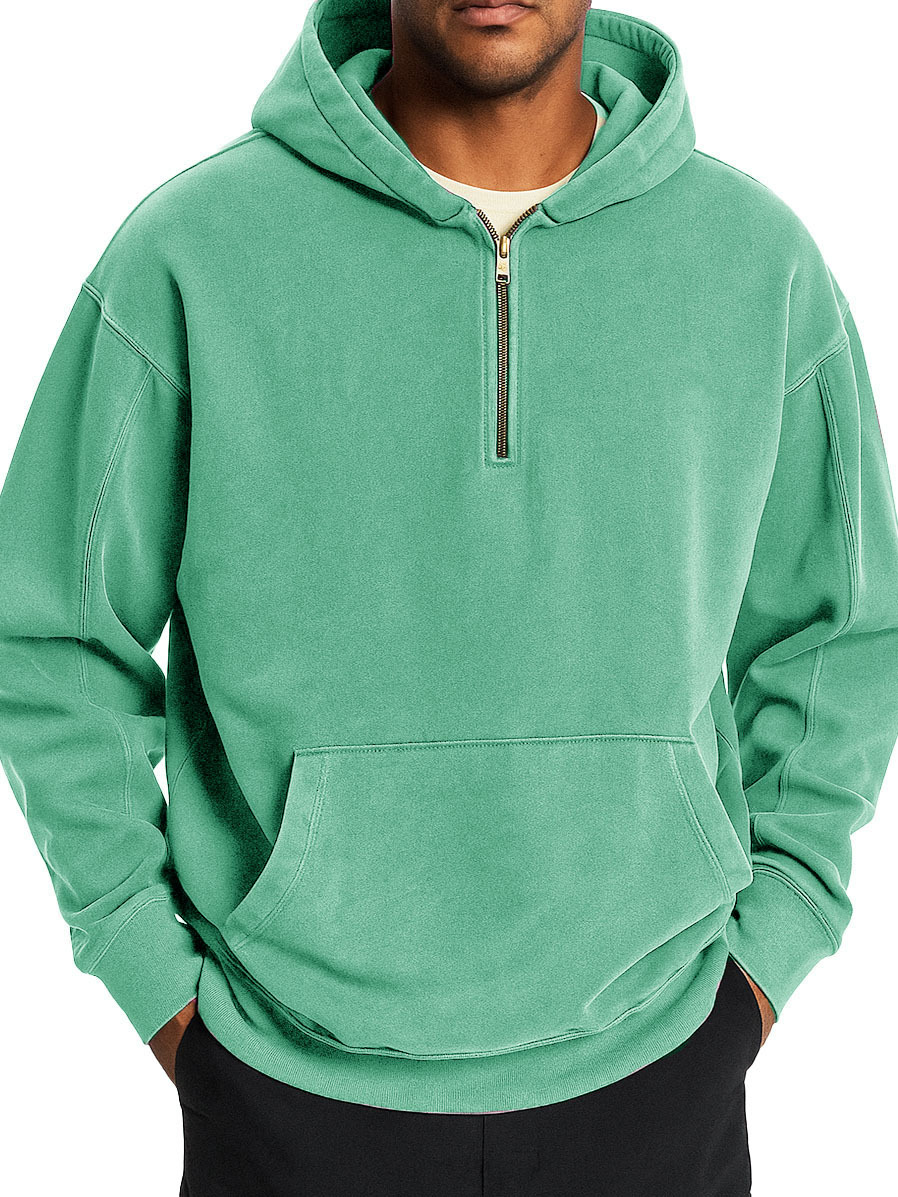  Men's Stylish Retro Distressed Half-zip Pocket Hooded Sweatshirt 