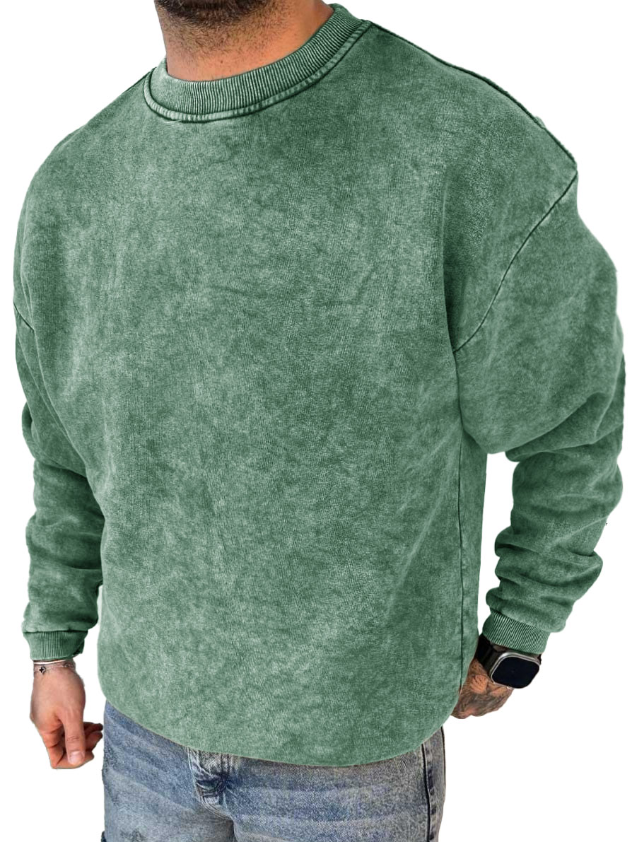 Men's Fashion Casual Washed Distressed Long Sleeve Round Neck Sweatshirt