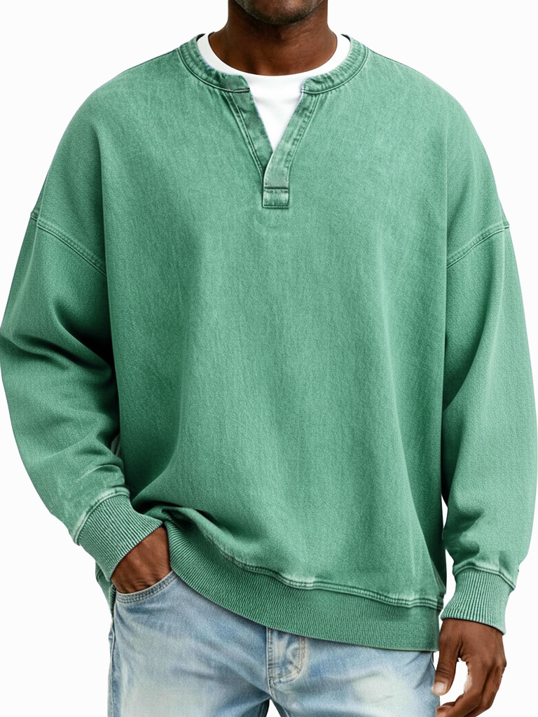 Men's Fashionable Casual Retro Distressed Fake Two-piece  Long-Sleeved T-Shirt