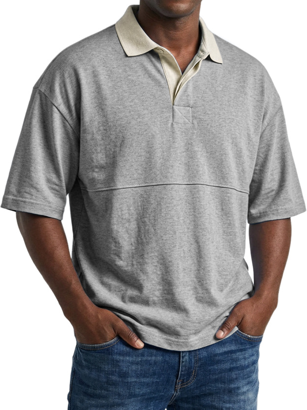 Men's Casual Short-sleeved Polo Shirt With Simple Color-block Design