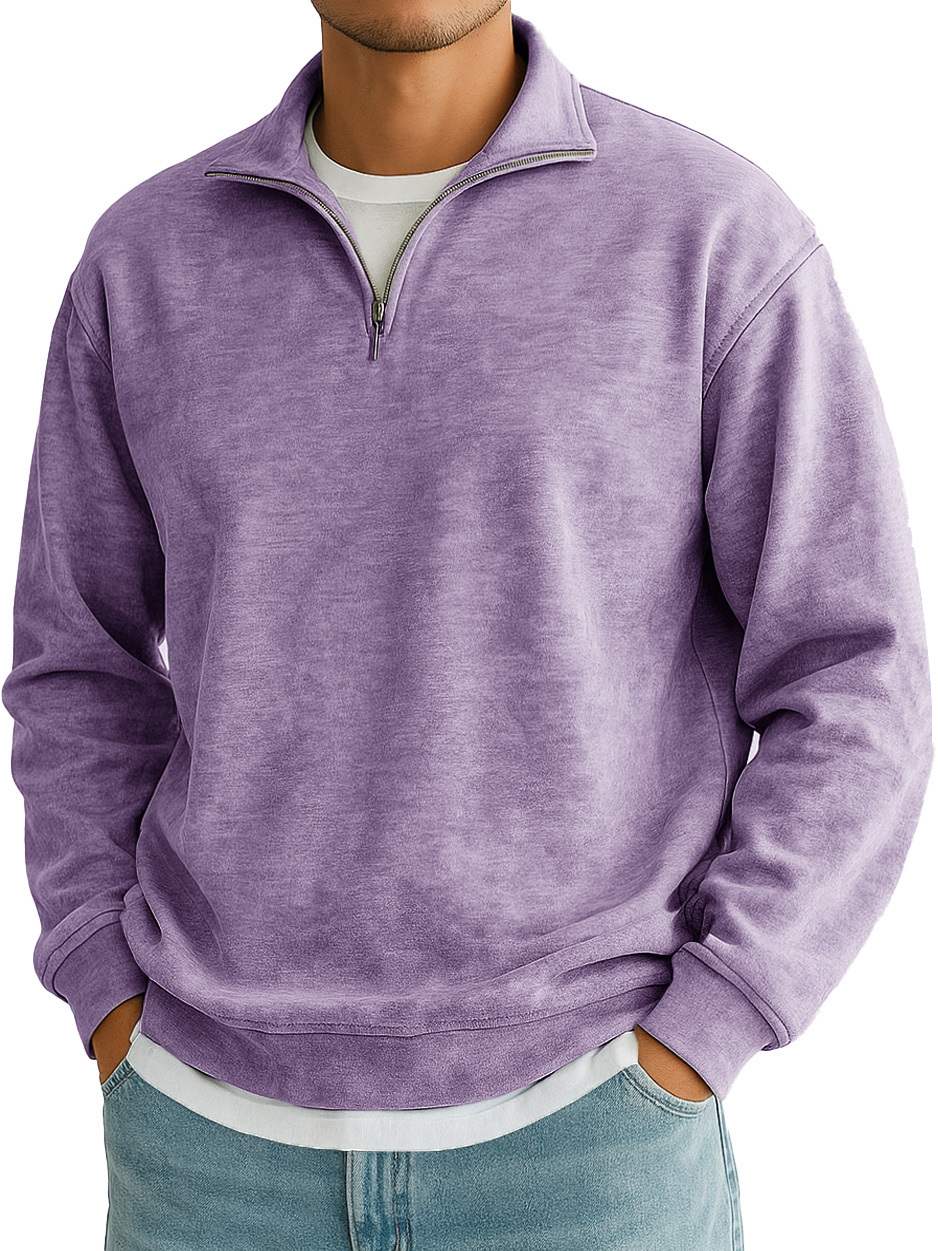 Men's Stylish Casual Everyday Cotton Long-sleeved Half-zip Sweatshirt 