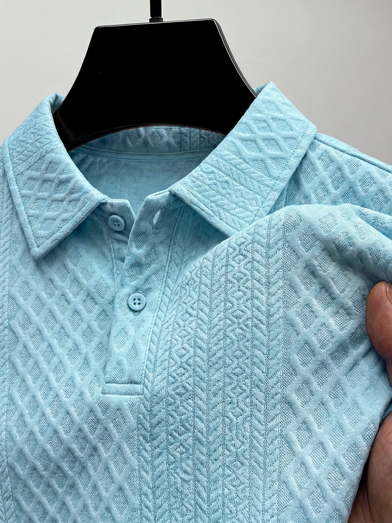 Men's Jacquard Textured Collar Button Casual Short-sleeved Polo Shirt