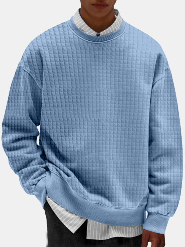 Men's Casual Simple Solid Color Small Square Comfortable Long-sleeved Round Neck Sweatshirt