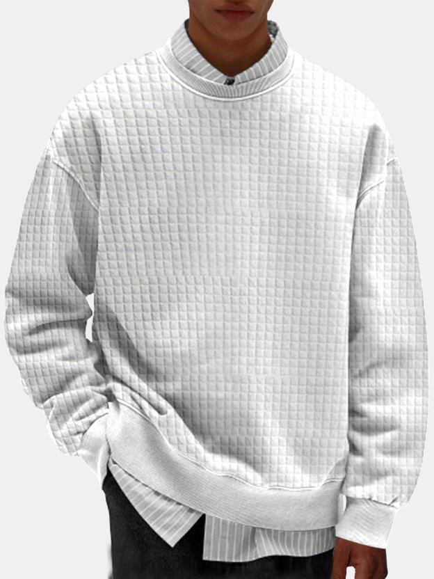 Men's Casual Simple Solid Color Small Square Comfortable Long-sleeved Round Neck Sweatshirt