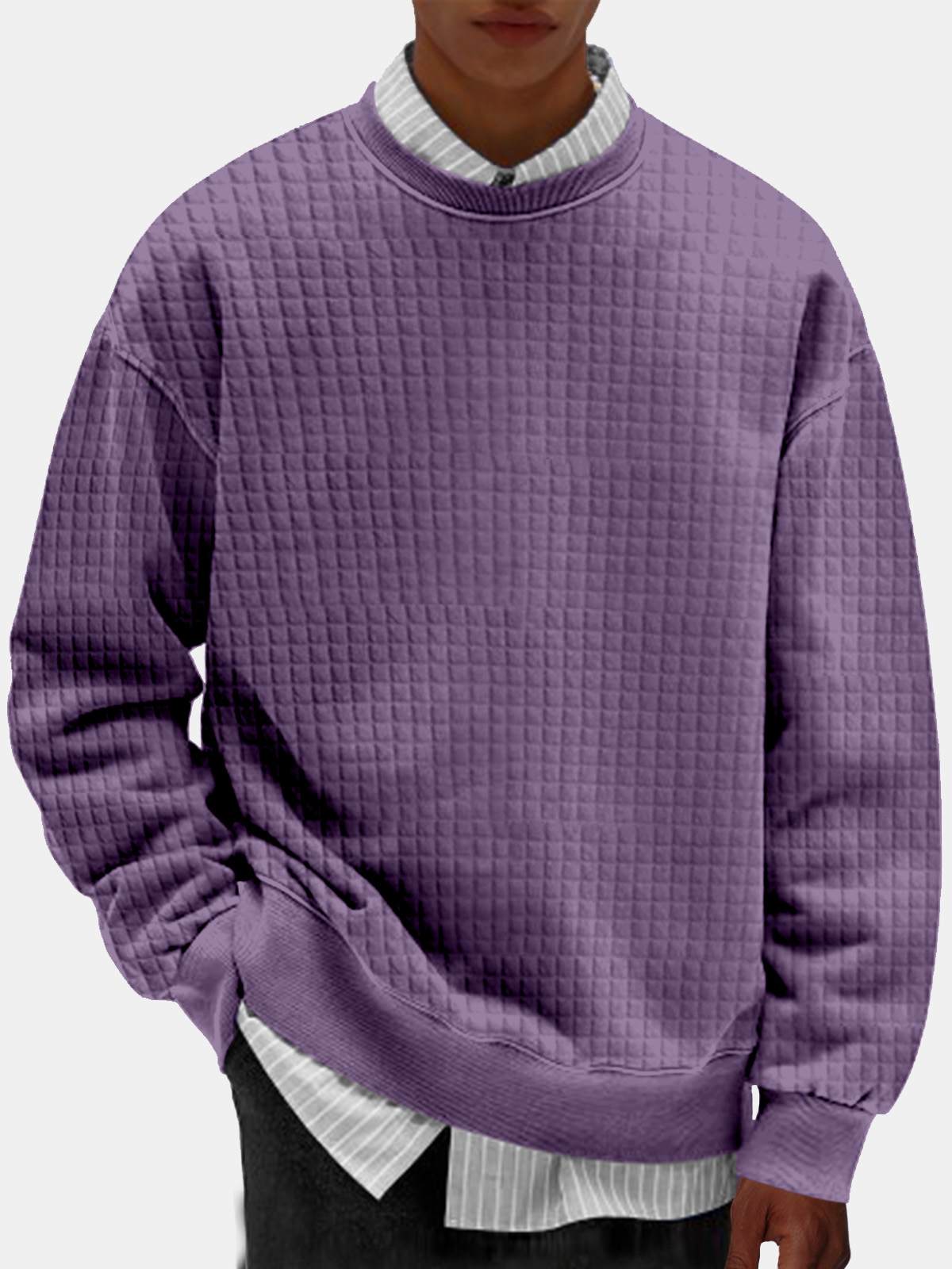 Men's Casual Simple Solid Color Small Square Comfortable Long-sleeved Round Neck Sweatshirt