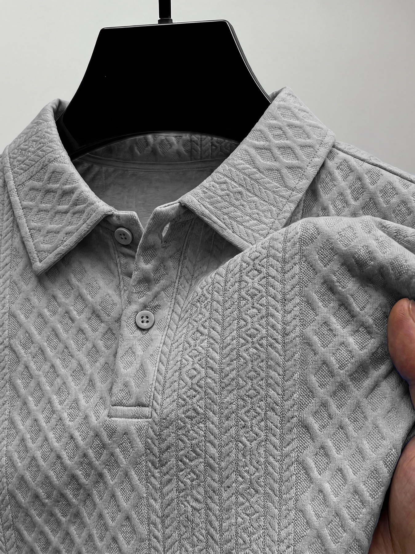 Men's Jacquard Textured Collar Button Casual Short-sleeved Polo Shirt