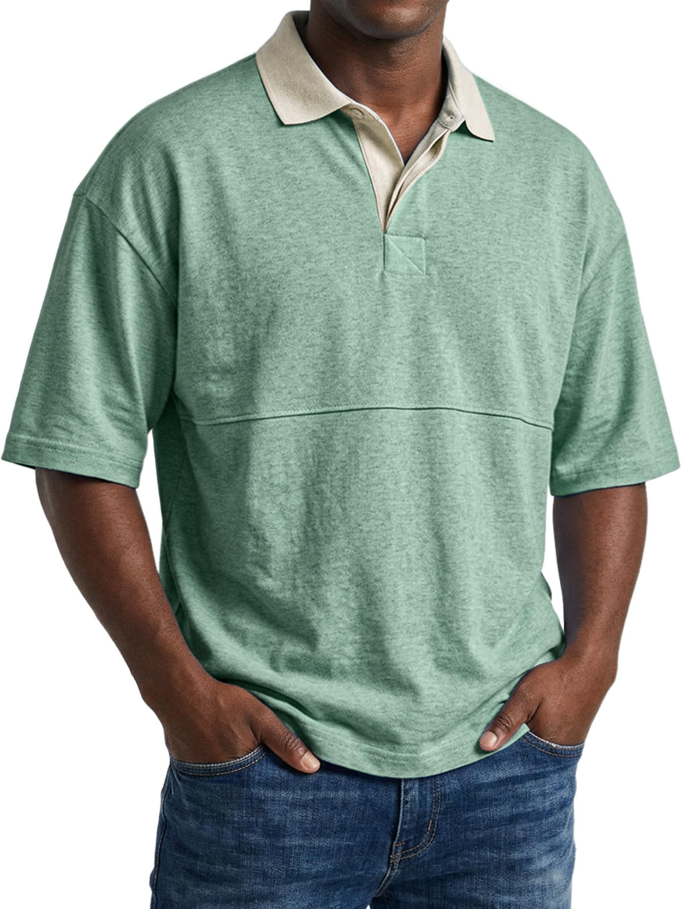 Men's Casual Short-sleeved Polo Shirt With Simple Color-block Design