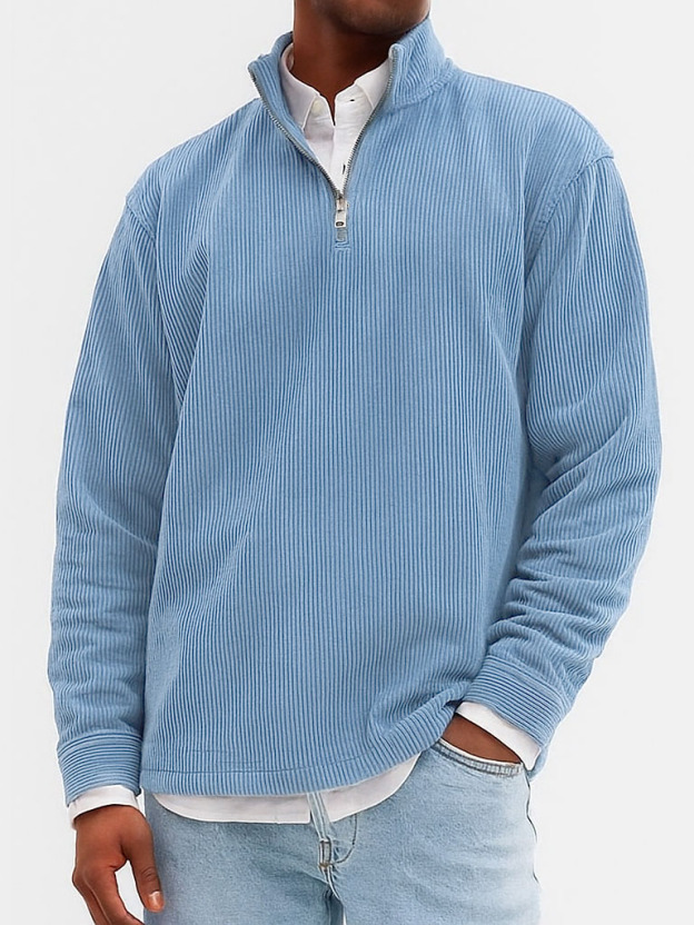 Men's Stylish Casual Ribbed Fabric Stand-up Collar Long-sleeved Sweatshirt 