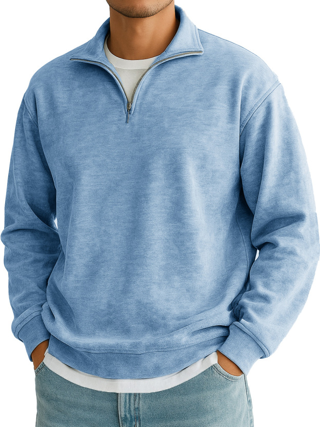 Men's Stylish Casual Everyday Cotton Long-sleeved Half-zip Sweatshirt 