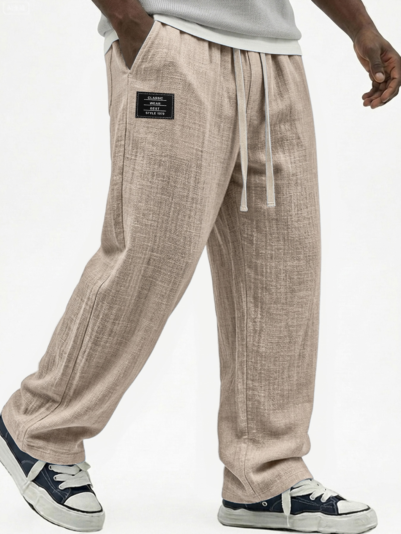 Men's Pure Cotton Breathable Embroidered Logo Casual Trousers