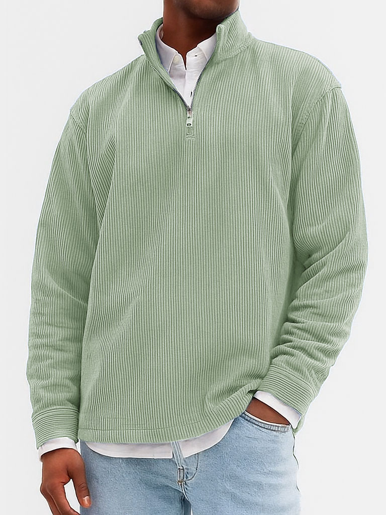 Men's Stylish Casual Ribbed Fabric Stand-up Collar Long-sleeved Sweatshirt 