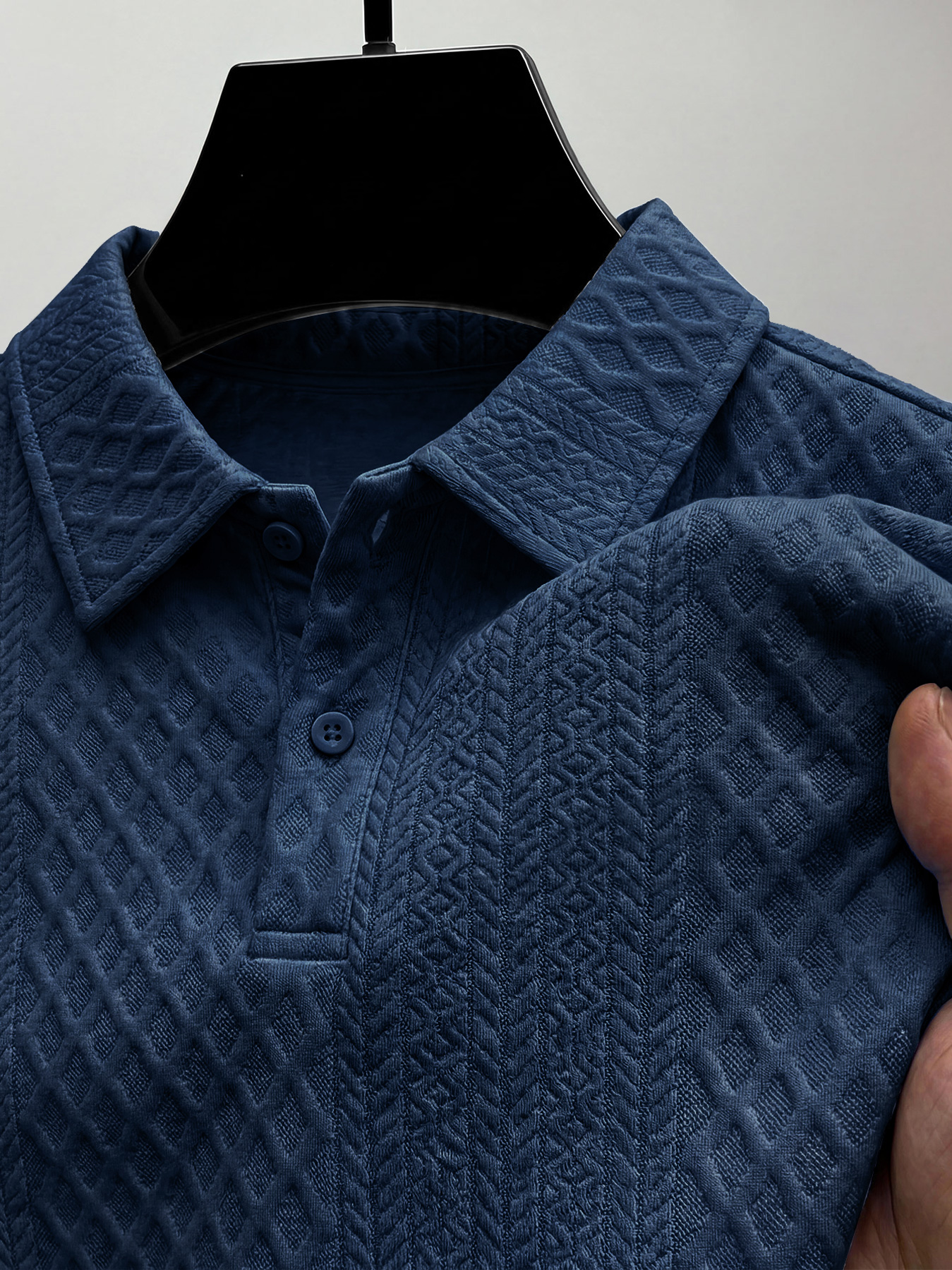 Men's Jacquard Textured Collar Button Casual Short-sleeved Polo Shirt