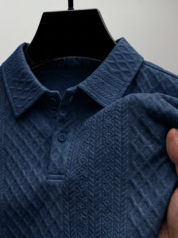 Men's Jacquard Textured Collar Button Casual Short-sleeved Polo Shirt