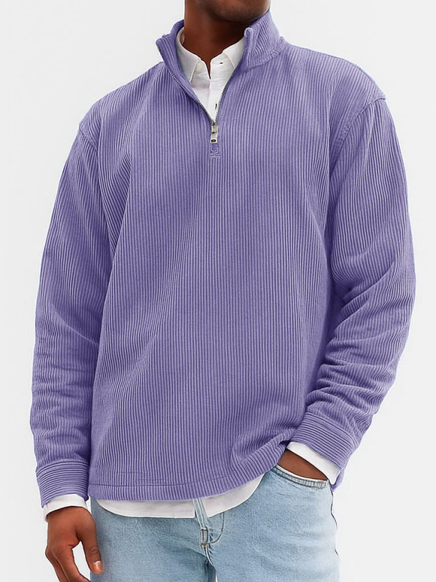 Men's Stylish Casual Ribbed Fabric Stand-up Collar Long-sleeved Sweatshirt 