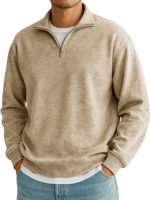 Men's Stylish Casual Everyday Cotton Long-sleeved Half-zip Sweatshirt 
