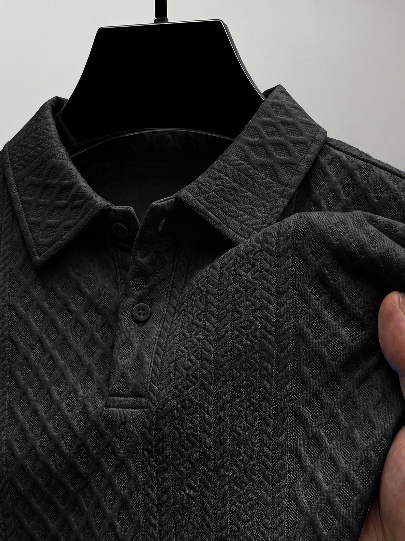 Men's Jacquard Textured Collar Button Casual Short-sleeved Polo Shirt