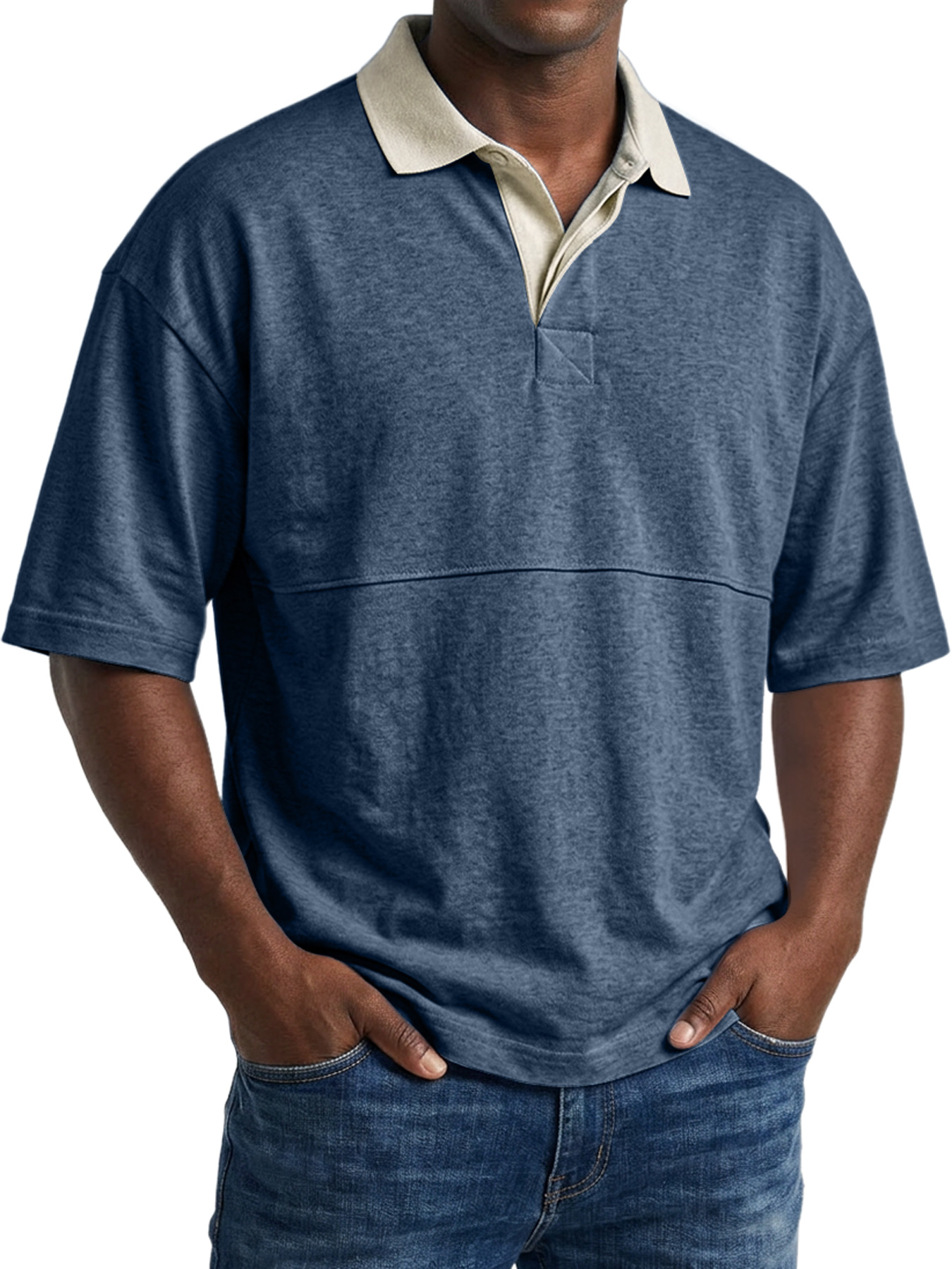 Men's Casual Short-sleeved Polo Shirt With Simple Color-block Design
