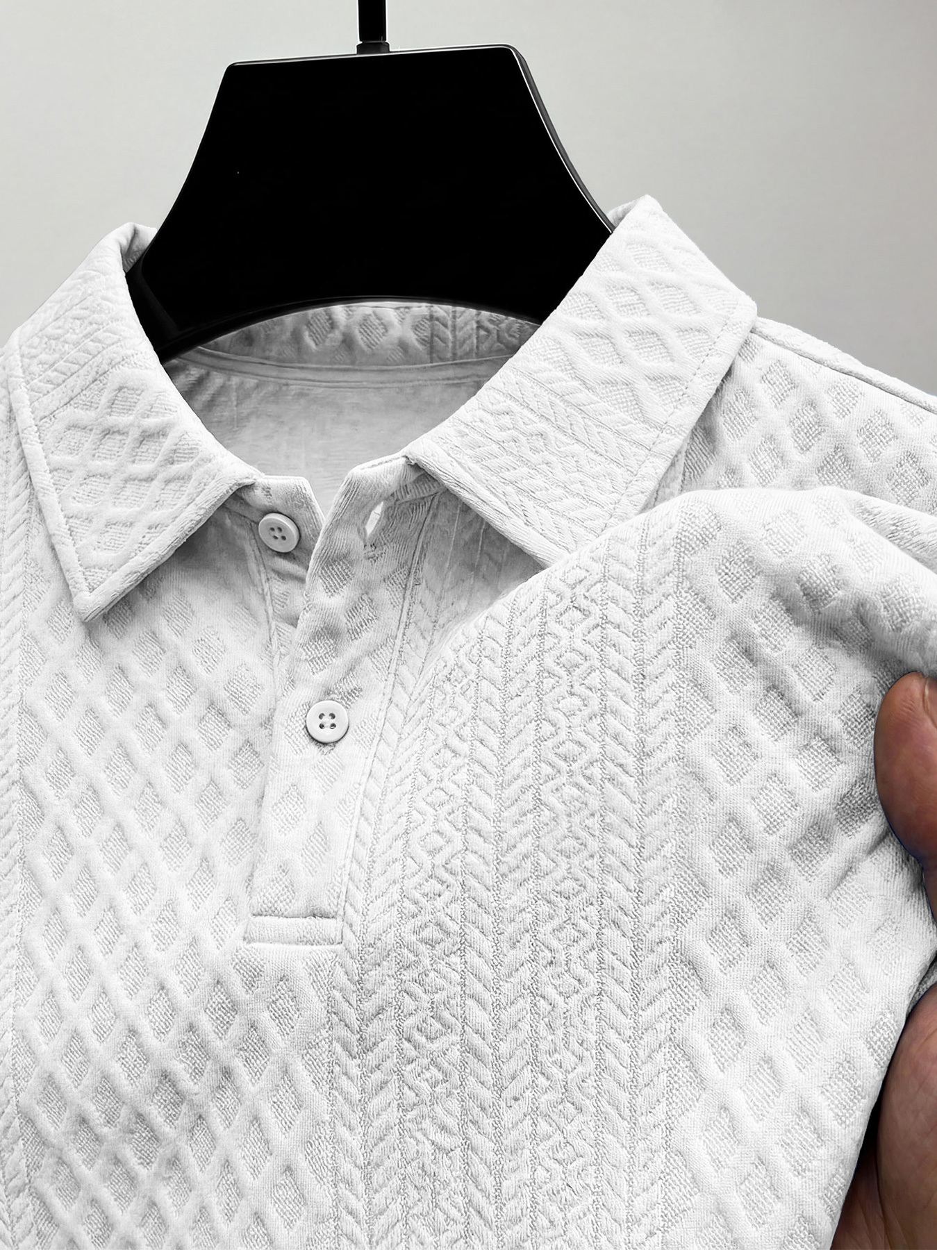Men's Jacquard Textured Collar Button Casual Short-sleeved Polo Shirt