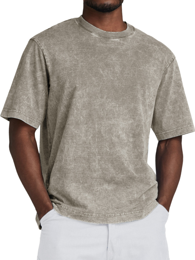 Men's Fashion Retro Washed Distressed Cotton Short-sleeved T-shirt 