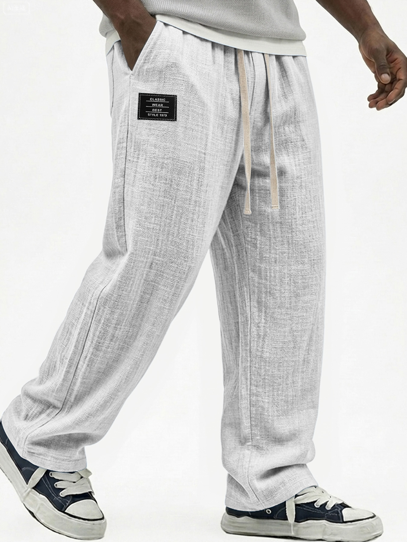 Men's Pure Cotton Breathable Embroidered Logo Casual Trousers