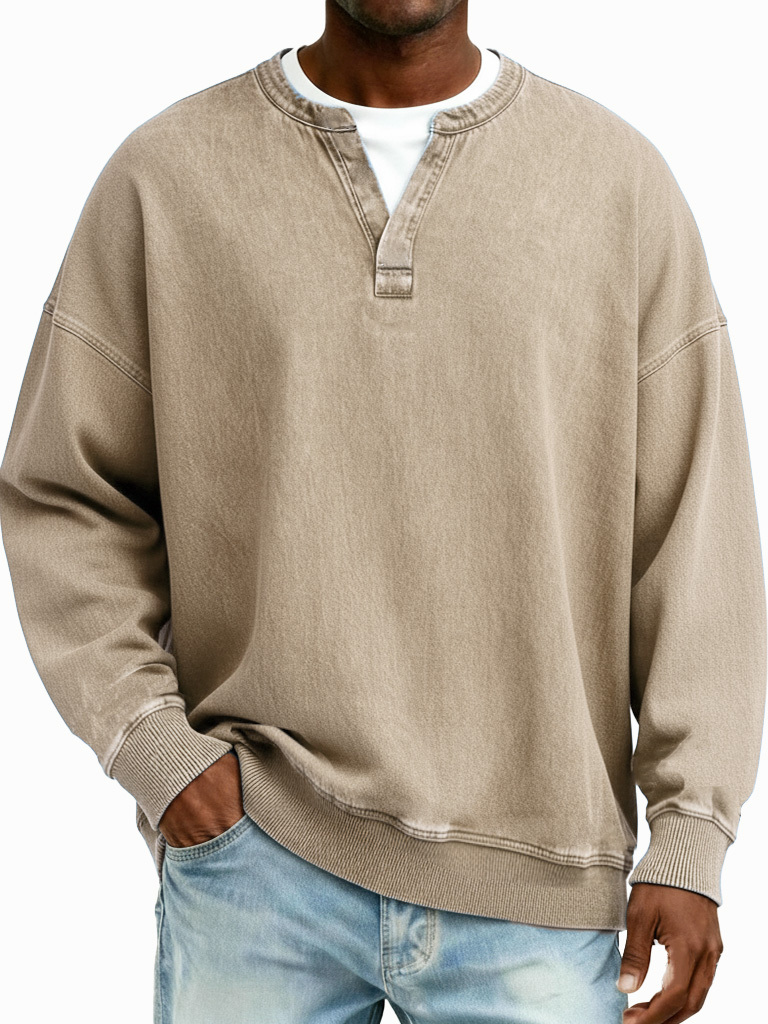 Men's Fashionable Casual Retro Distressed Fake Two-piece  Long-Sleeved T-Shirt