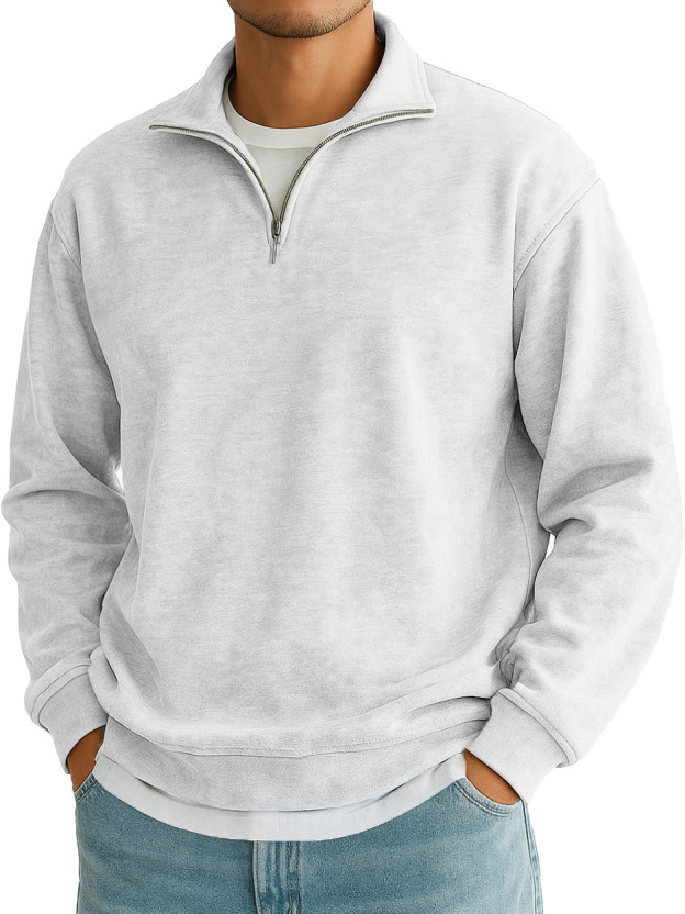 Men's Stylish Casual Everyday Cotton Long-sleeved Half-zip Sweatshirt 