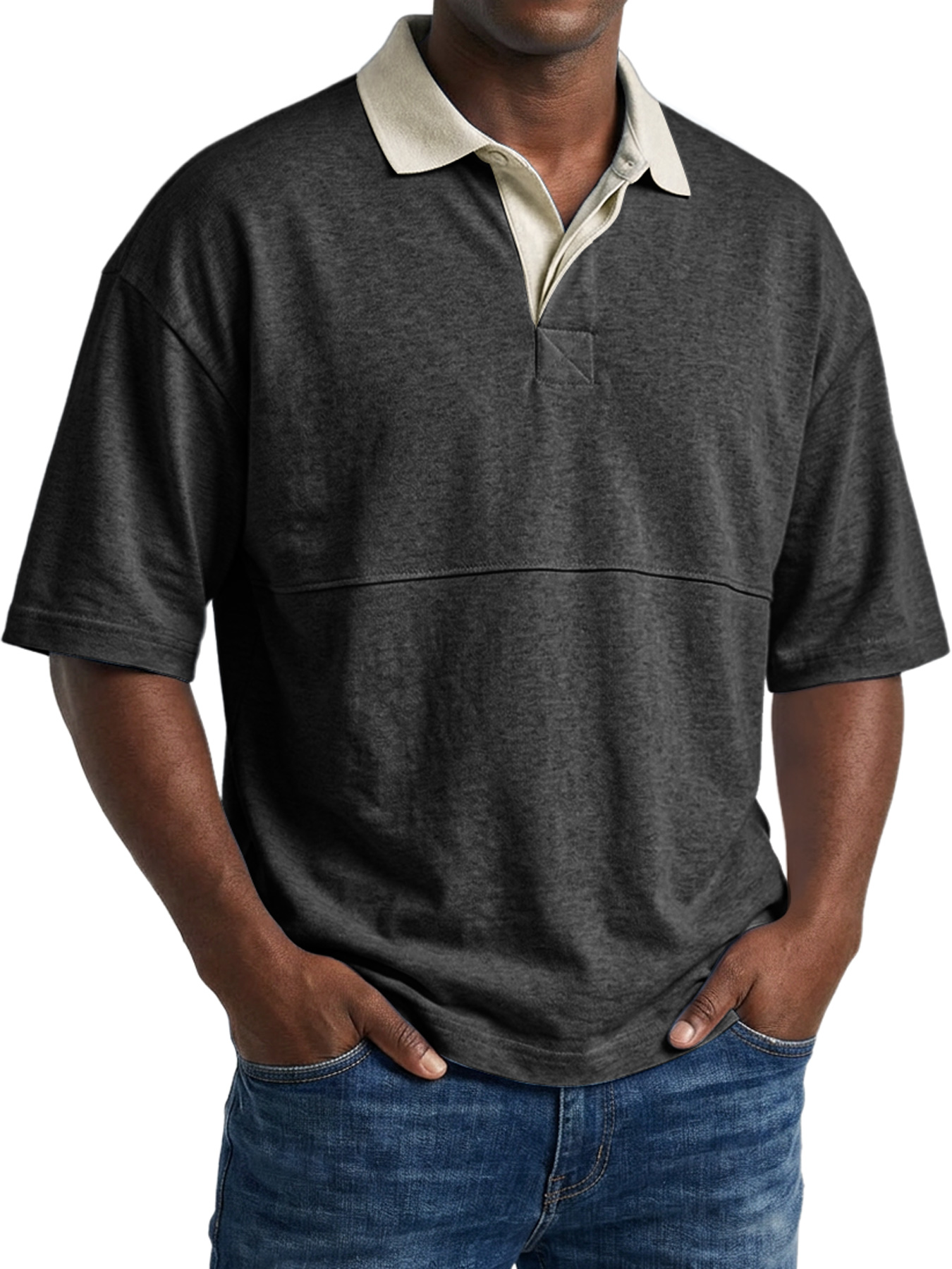 Men's Casual Short-sleeved Polo Shirt With Simple Color-block Design