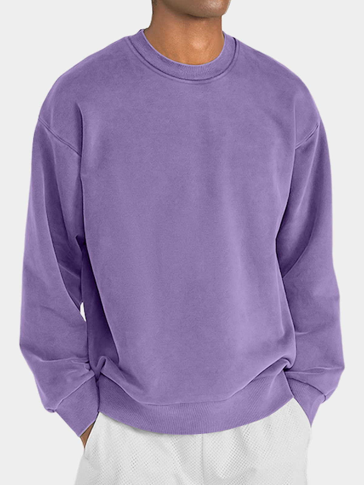 Men's round neck solid color casual and comfortable long-sleeved sweatshirt