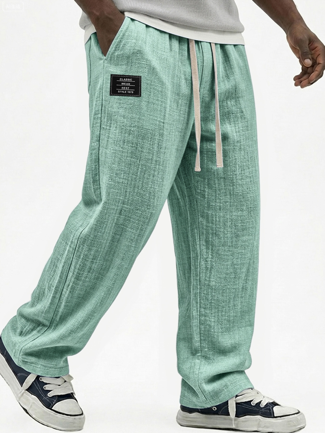 Men's Pure Cotton Breathable Embroidered Logo Casual Trousers